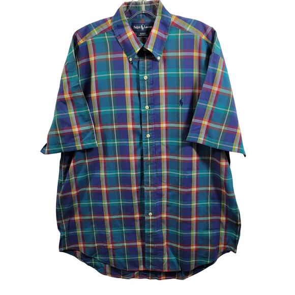 Ralph Lauren Blake Blue Plaid Button Front Shirt Size L 101424-0923 - Picture 1 of 5